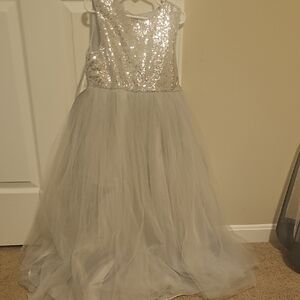 Elegant Silver Sequin Kids Dress